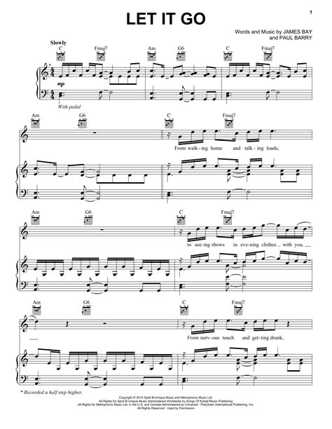 Piano sheet let it go. Let It Go sheet music by James Bay (Piano, Vocal & Guitar ...