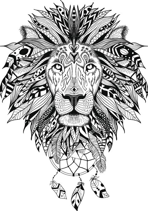 Thigh Geometric Art Animal Lion Mandala Indian Feather Tattoos