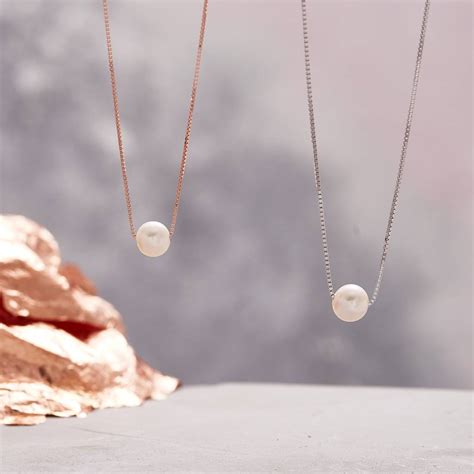 Sterling Silver Floating Pearl Necklace Floating Pearl Necklace