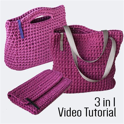 Crochet Chunky Yarn Video Tutorial And Pattern 3 In 1 Handbag Etsy