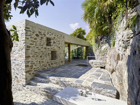 Modern Stone House With Terraced Garden Overlooking Lake