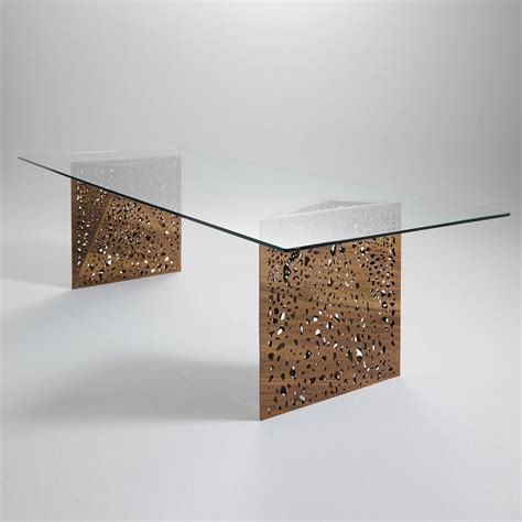 Riddled Wood And Glass Dining Table Klarity Glass Furniture