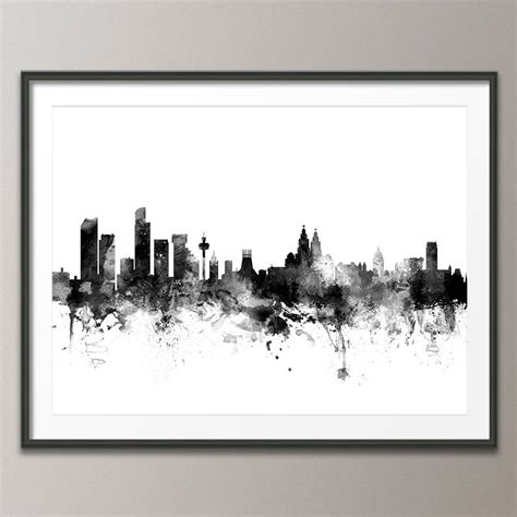 Liverpool Skyline Cityscape Black And White By Artpause