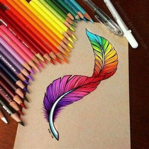 40 Creative And Simple Color Pencil Drawings Ideas Feather Drawing