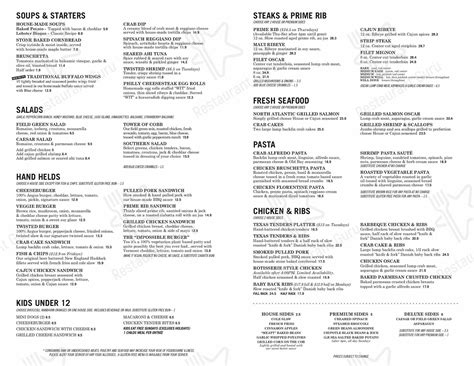 Menu at Austin's Restaurant & Bar, West Lawn