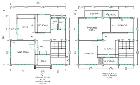 30x30 House Ground Floor And First Floor Layout Plan Dwg File Cadbull