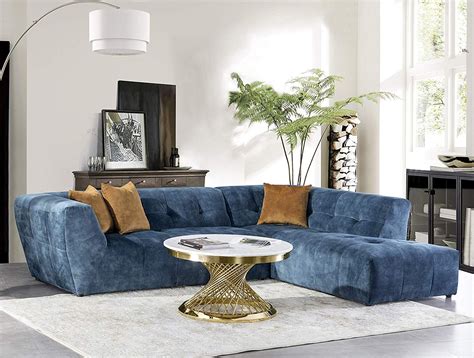 Luxury mid-century tufted low back right facing sectional sofa l-shape