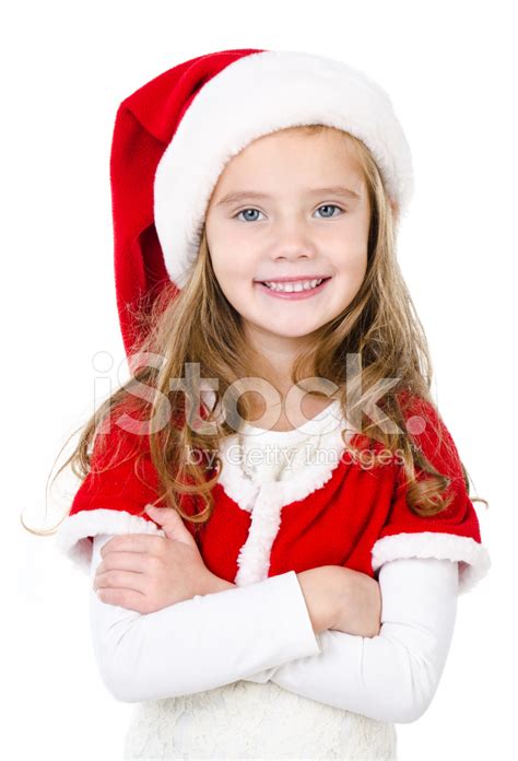 Smiling Cute Little Girl In Santa Hat Isolated Stock Photo Royalty