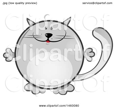 Clipart Of A Cartoon Chubby Round Gray Cat Royalty Free Vector