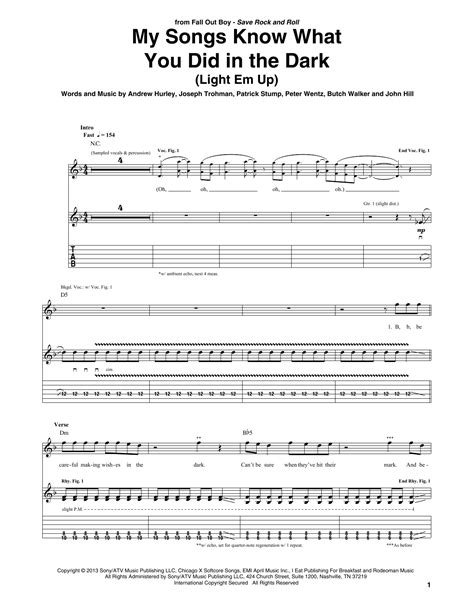 My Songs Know What You Did In The Dark Light Em Up Sheet Music Fall