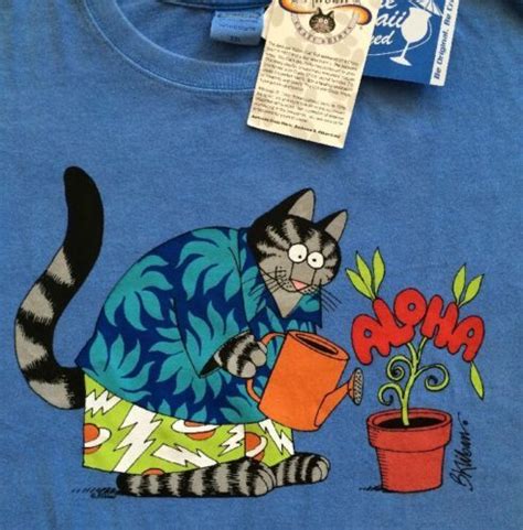 Nwt Mens Ls Kliban Cat Live Aloha Blue Hawaii Dyed Watering Can Crazy