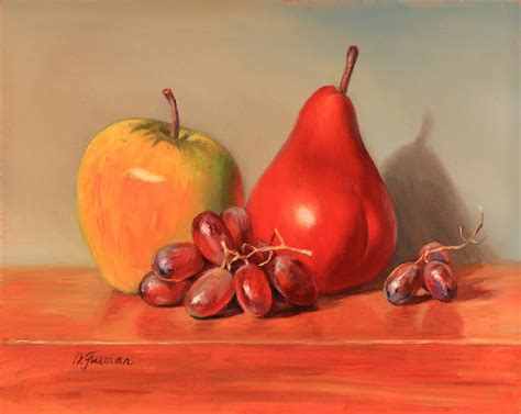 Still life with bottle, vase and fruits. "Still Life with Fruit" by Irina Furman - Miniature ...