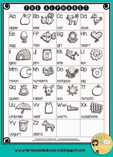 Free Bandw English Alphabet Chart Have Kids Color The Pictures And Keep
