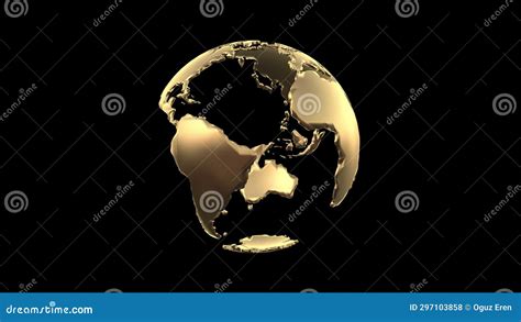 Golden Globe Planet Earth Rotating Loop With Alpha Channel Stock