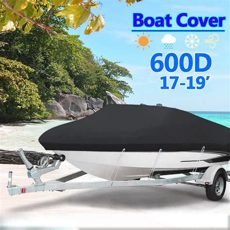 Heavy 17ft 19ft 600d Black Trailerable Boat Cover Marine Grade Boat