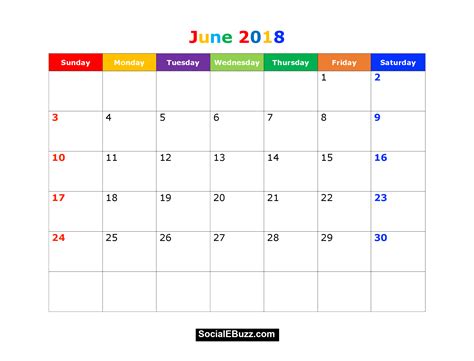 June 2018 Calendar Printable Template June Calendar 2018 June 2018