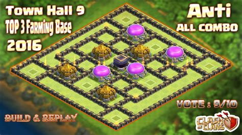 Strong coc war base for war defense, defensive trophy base and strong hybrid base. Th9 Top 3 Farming base 2016.Best Farming base Town hall 9 ...