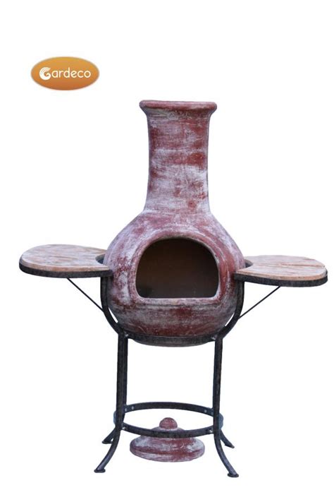Colima Extra Large Red Mexican Chimenea With Cradle Tiles And Bbq Grill