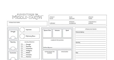 Adventures In Middle Earth Character Sheet Rpg Item Rpggeek