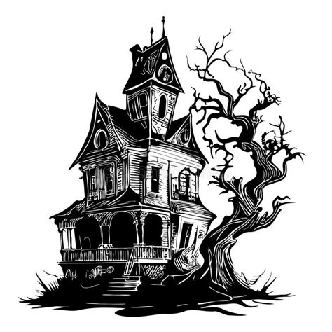 Haunted House Hand Drawn Sketch Vector Illustration Halloween Cartoon