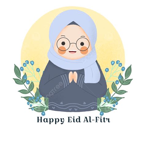 행복한 Eid Al Fitr 인사말을위한 귀여운 만화 소녀 일러스트 그림 행복한 이드 알 피트 귀여운 만화 소녀 Png