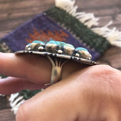Navajo Cluster Multi Turquoise Sterling Silver Ring Gem