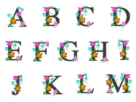 Floral Whole Alphabet Mini Small Monogram Flowered Font Etsy
