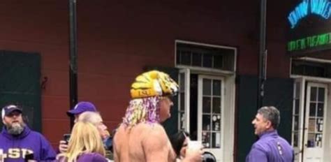 Lsu Tigers Fan Walks The Streets Of New Orleans Half Naked With Just A Purple Thong On Before