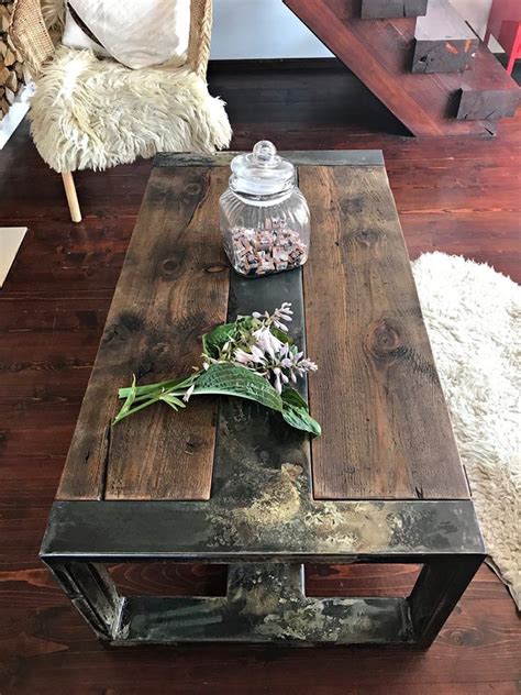 Handmade Reclaimed Wood And Steel Coffee Table Vintage Rustic Industrial