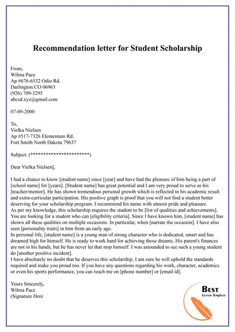 Free Recommendation Letter For Student Format Sample And Example