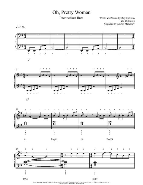 Oh Pretty Woman By Roy Orbison Sheet Music And Lesson Intermediate Level