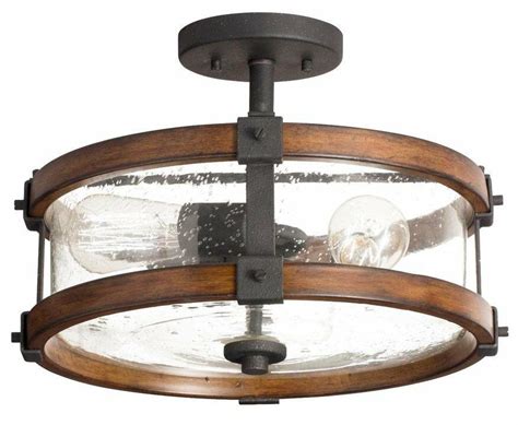 Integrated led module total wattage: 14" Distressed Wood Seeded Glass Semi-Flush Mount Ceiling ...