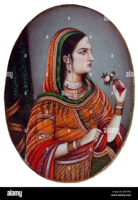 India Emperatriz Nur Jahan Esposa Del Emperador Jahangir Acuarela En