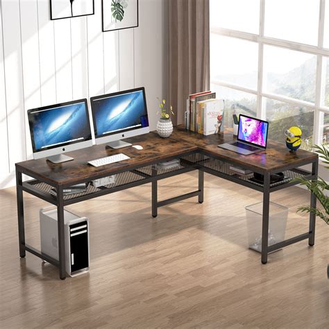 Buy Tribesigns L Shaped Desk With Storage Shelf Rustic 66 Inch Corner