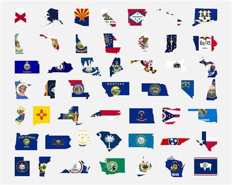 United States Wall Map Usa State Flags Poster By Cool