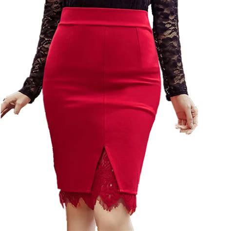 Plus Size 5xl 2019 New Fashion Spring Skirts Slim High Wiast Sexy Lace Embroidery Skirt Open