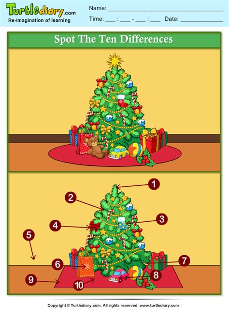 Spot The Difference Christmas Tree Worksheet Turtle Diary