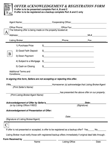 Offer Acknowledgement Form Fill Online Printable Fillable Blank