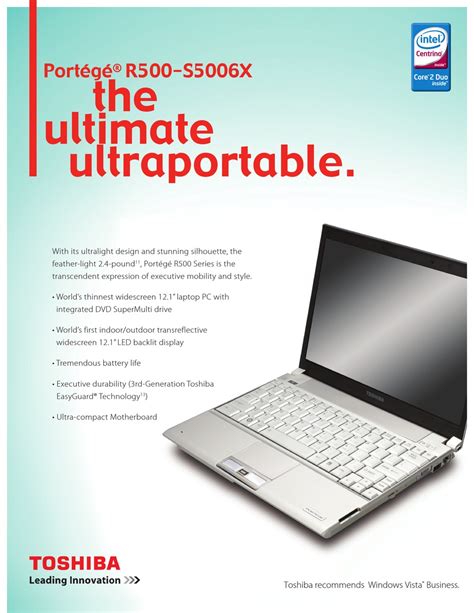 Toshiba R500 S5006x Specification Sheet Pdf Download Manualslib