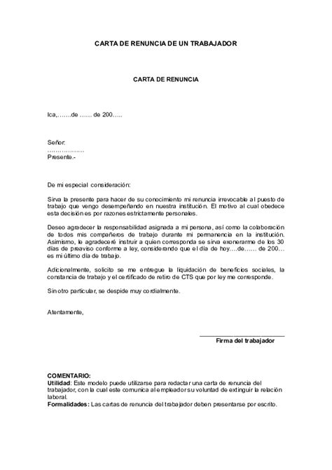 Doc Carta De Renuncia De Un Trabajador Carlos Moisés Rivera Navarro