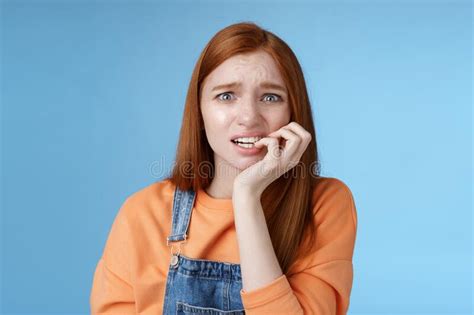Intense Worried Scared Unsure Young Redhead Panicking Silly Girl