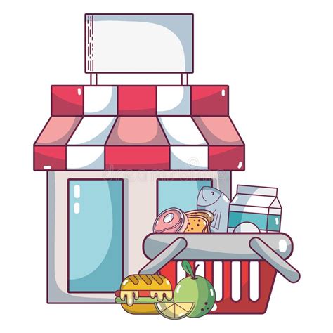 Supermarket Grocery Products Cartoon Stock Vector Illustration Of