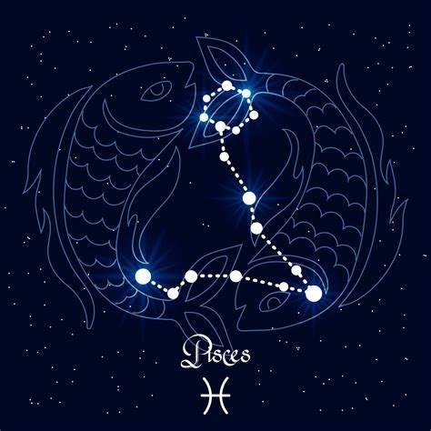 Pisces Constellation And Zodiac Sign On The Background Of The Cosmic Universe Blue And White