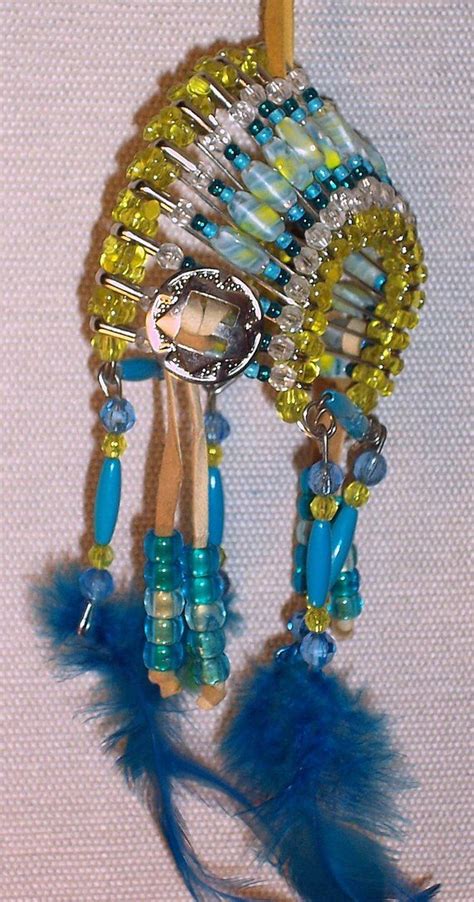 Native American Authentic Headdress Beaded Safety Pin Blue Etsy