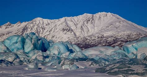 Snow Covered Mountains And Knik Glacier In Anchorage Alaska Stock