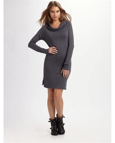 James Perse Funnel Neck Sweater Dress In Black Lyst