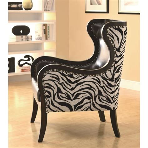 Exposed Wooden Cappuccino Accent Chair With Zebra Print In 2021