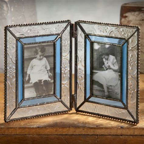 J Devlin Pic 159 2 Hinged Picture Frame Holds Two 2x3 Photos Tiffany Stained Glass Clear