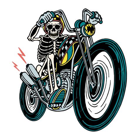 Premium Vector Creepy Retro Style Skeleton Biker Isolated Vector