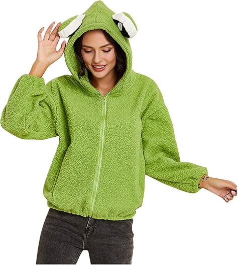 Frog Sweatshirts For Women Zip Up Fleece Cute Hoodies Fall